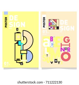 Vector covers design set with retro style. Cool geometric memphis style poster template with alphabets typography. Summer and autumn design template.