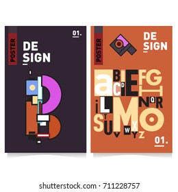 Vector covers design set with retro style. Cool geometric memphis style poster template with alphabets typography. Summer and autumn design template.