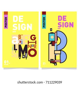 Vector covers design set with retro style. Cool geometric memphis style poster template with alphabets typography. Summer and autumn design template.