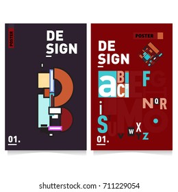Vector covers design set with retro style. Cool geometric memphis style poster template with alphabets typography. Summer and autumn design template.