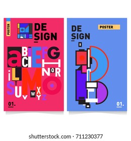 Vector covers design set with retro style. Cool geometric memphis style poster template with alphabets typography. Summer and autumn design template.