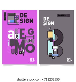 Vector covers design set with retro style. Cool geometric memphis style poster template with alphabets typography. Summer and autumn design template.