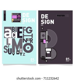 Vector covers design set with retro style. Cool geometric memphis style poster template with alphabets typography. Summer and autumn design template.