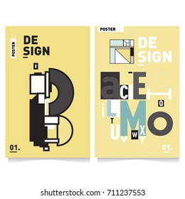 Vector covers design set with retro style. Cool geometric memphis style poster template with alphabets typography. Summer and autumn design template.