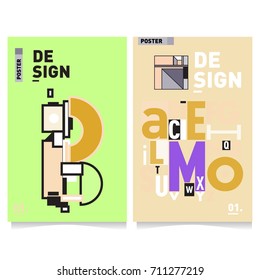 Vector covers design set with retro style. Cool geometric memphis style poster template with alphabets typography. Summer and autumn design template.