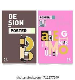 Vector covers design set with retro style. Cool geometric memphis style poster template with alphabets typography. Summer and autumn design template.