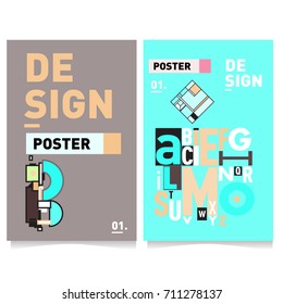 Vector covers design set with retro style. Cool geometric memphis style poster template with alphabets typography. Summer and autumn design template.