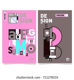 Vector covers design set with retro style. Cool geometric memphis style poster template with alphabets typography. Summer and autumn design template.