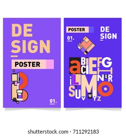 Vector covers design set with retro style. Cool geometric memphis style poster template with alphabets typography. Summer and autumn design template.