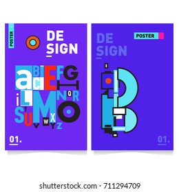 Vector covers design set with retro style. Cool geometric memphis style poster template with alphabets typography. Summer and autumn design template.