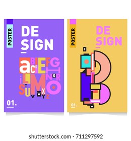 Vector covers design set with retro style. Cool geometric memphis style poster template with alphabets typography. Summer and autumn design template.