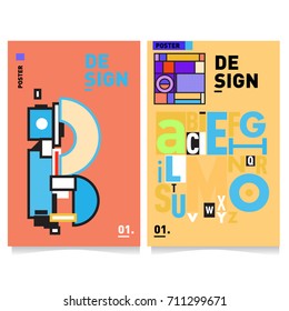 Vector covers design set with retro style. Cool geometric memphis style poster template with alphabets typography. Summer and autumn design template.