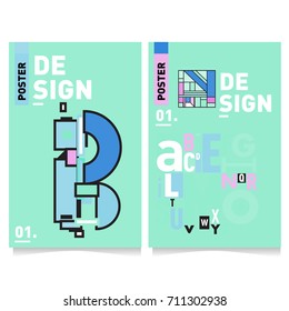 Vector covers design set with retro style. Cool geometric memphis style poster template with alphabets typography. Summer and autumn design template.