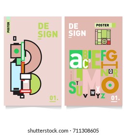 Vector covers design set with retro style. Cool geometric memphis style poster template with alphabets typography. Summer and autumn design template.