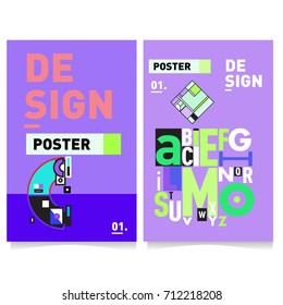 Vector covers design set with retro style. Cool geometric memphis style poster template with alphabets typography. Summer and autumn design template.