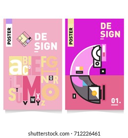 Vector covers design set with retro style. Cool geometric memphis style poster template with alphabets typography. Summer and autumn design template.