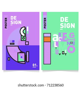 Vector covers design set with retro style. Cool geometric memphis style poster template with alphabets typography. Summer and autumn design template.