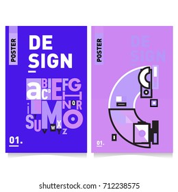 Vector covers design set with retro style. Cool geometric memphis style poster template with alphabets typography. Summer and autumn design template.