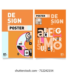 Vector covers design set with retro style. Cool geometric memphis style poster template with alphabets typography. Summer and autumn design template.