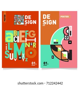 Vector covers design set with retro style. Cool geometric memphis style poster template with alphabets typography. Summer and autumn design template.