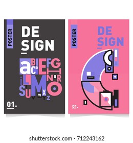 Vector covers design set with retro style. Cool geometric memphis style poster template with alphabets typography. Summer and autumn design template.