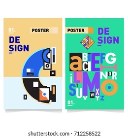 Vector covers design set with retro style. Cool geometric memphis style poster template with alphabets typography. Summer and autumn design template.