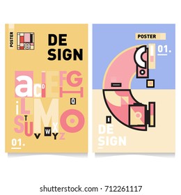 Vector covers design set with retro style. Cool geometric memphis style poster template with alphabets typography. Summer and autumn design template.