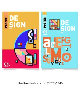Vector covers design set with retro style. Cool geometric memphis style poster template with alphabets typography. Summer and autumn design template.