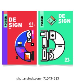 Vector covers design set with retro style. Cool geometric memphis style poster template with alphabets typography. Summer and autumn design template.