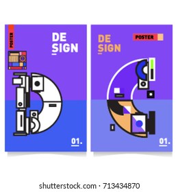 Vector covers design set with retro style. Cool geometric memphis style poster template with alphabets typography. Summer and autumn design template.