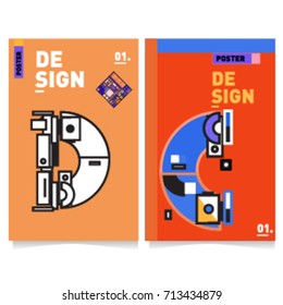 Vector covers design set with retro style. Cool geometric memphis style poster template with alphabets typography. Summer and autumn design template.