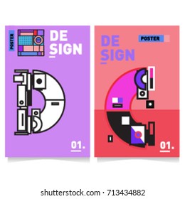 Vector covers design set with retro style. Cool geometric memphis style poster template with alphabets typography. Summer and autumn design template.