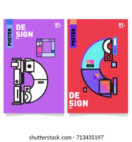Vector covers design set with retro style. Cool geometric memphis style poster template with alphabets typography. Summer and autumn design template.