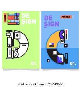 Vector covers design set with retro style. Cool geometric memphis style poster template with alphabets typography. Summer and autumn design template.