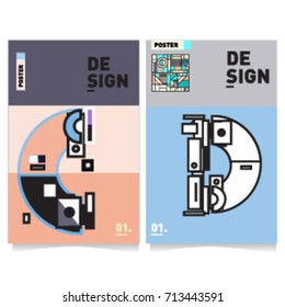 Vector covers design set with retro style. Cool geometric memphis style poster template with alphabets typography. Summer and autumn design template.