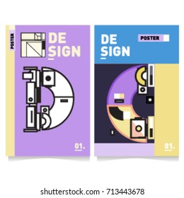 Vector covers design set with retro style. Cool geometric memphis style poster template with alphabets typography. Summer and autumn design template.