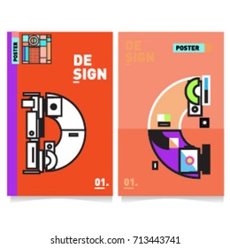 Vector covers design set with retro style. Cool geometric memphis style poster template with alphabets typography. Summer and autumn design template.