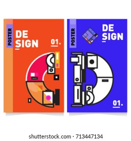 Vector covers design set with retro style. Cool geometric memphis style poster template with alphabets typography. Summer and autumn design template.