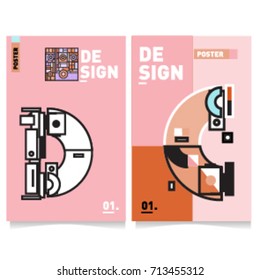 Vector covers design set with retro style. Cool geometric memphis style poster template with alphabets typography. Summer and autumn design template.