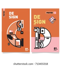 Vector covers design set with retro style. Cool geometric memphis style poster template with alphabets typography. Summer and autumn design template.