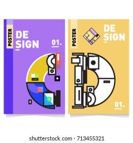 Vector covers design set with retro style. Cool geometric memphis style poster template with alphabets typography. Summer and autumn design template.