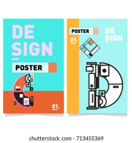 Vector covers design set with retro style. Cool geometric memphis style poster template with alphabets typography. Summer and autumn design template.