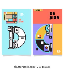 Vector covers design set with retro style. Cool geometric memphis style poster template with alphabets typography. Summer and autumn design template.