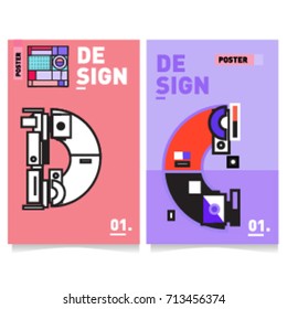 Vector covers design set with retro style. Cool geometric memphis style poster template with alphabets typography. Summer and autumn design template.