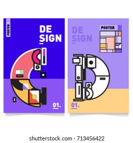 Vector covers design set with retro style. Cool geometric memphis style poster template with alphabets typography. Summer and autumn design template.