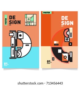 Vector covers design set with retro style. Cool geometric memphis style poster template with alphabets typography. Summer and autumn design template.