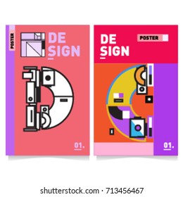 Vector covers design set with retro style. Cool geometric memphis style poster template with alphabets typography. Summer and autumn design template.