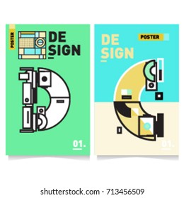 Vector covers design set with retro style. Cool geometric memphis style poster template with alphabets typography. Summer and autumn design template.