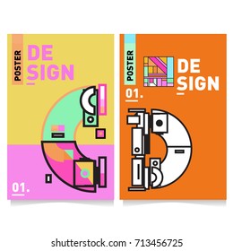 Vector covers design set with retro style. Cool geometric memphis style poster template with alphabets typography. Summer and autumn design template.