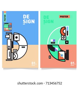 Vector covers design set with retro style. Cool geometric memphis style poster template with alphabets typography. Summer and autumn design template.